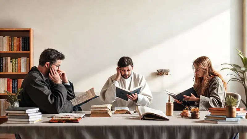Estudiantes y teólogos en ambiente espiritual y tranquilo