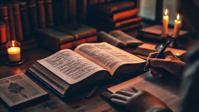 Persona estudia Biblia en ambiente cálido y tranquilo