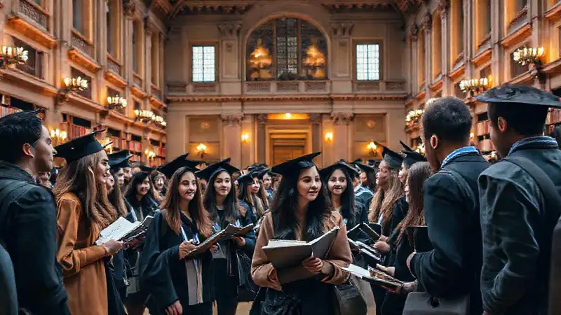 Estudiantes graduados en un ambiente académico inspirador